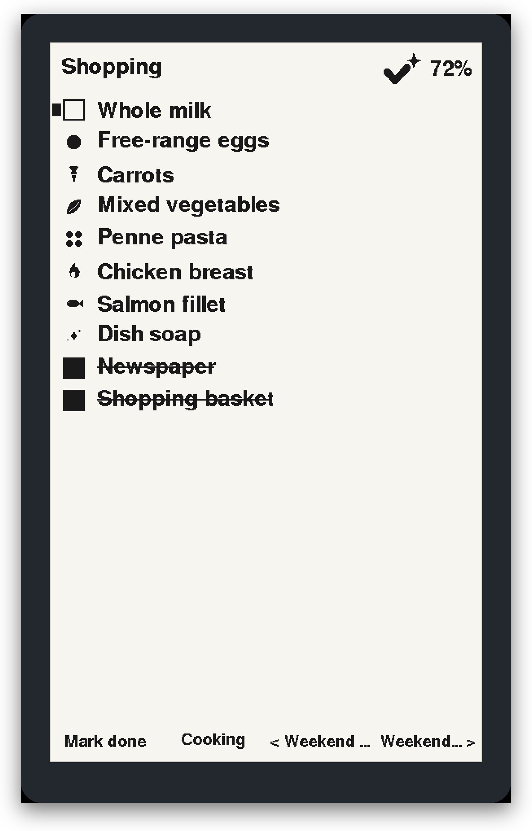 MagicList shopping list on the fridge display